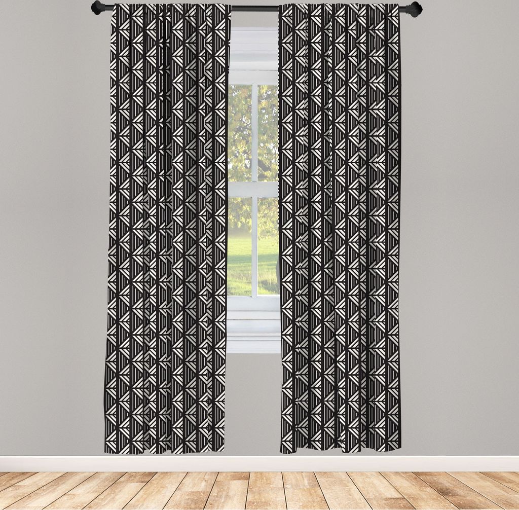 ABAKUHAUS Gitter Vorhänge, Gardinen, Vertikale Grenzen mit kurzen Linien und Dreieck Pfeil Chevron Shapes, 2 Stück 75 x 175 cm, , Anthrazit grau ...