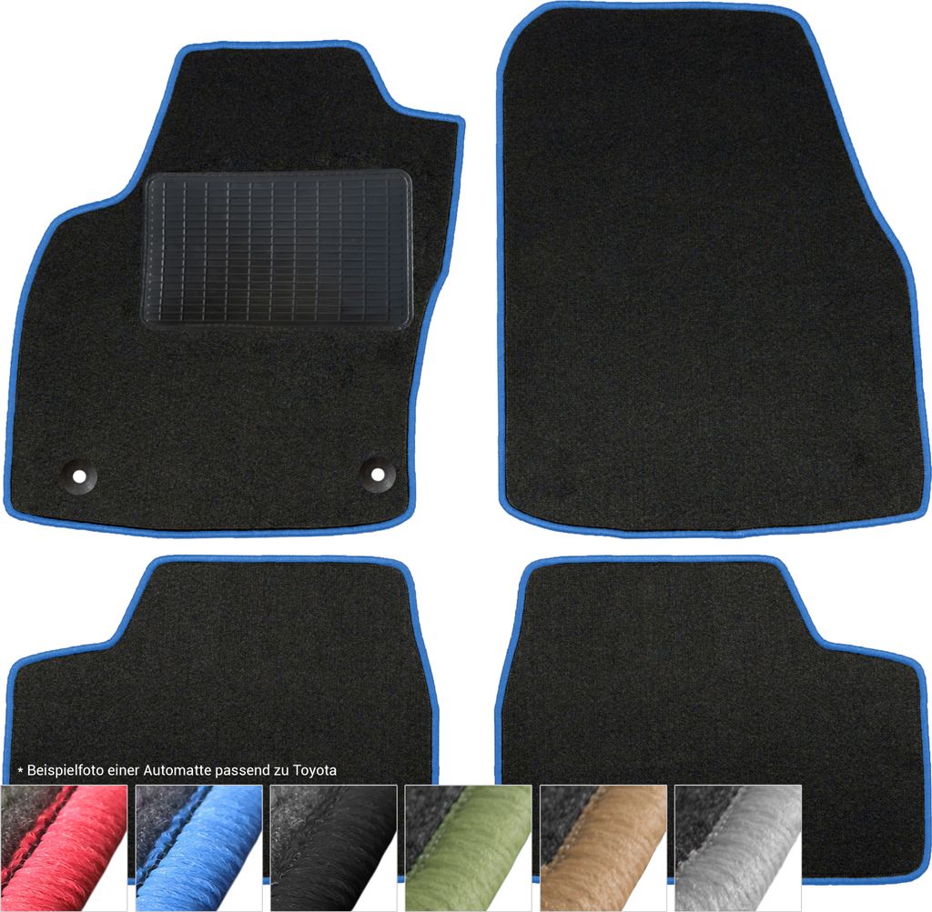 moto-MOLTICO Fußmatten Auto Velours Autoteppiche Schwarz Automatten Set 4-teilig passend für Toyota Land Cruiser 200 2007-2010 (Blaue - Ziernähte)