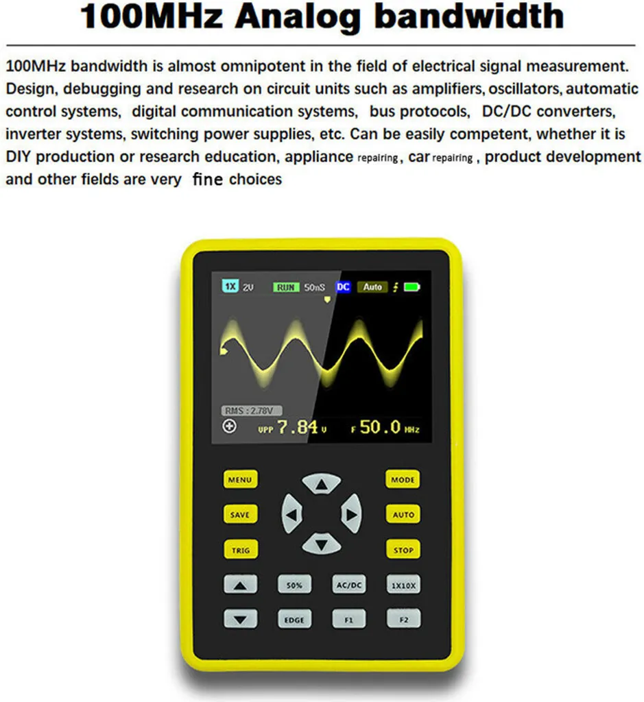 Oscilloscope 100 MHz professionnel 500 MS/s avec affichage LCD rétroéclairé - 10