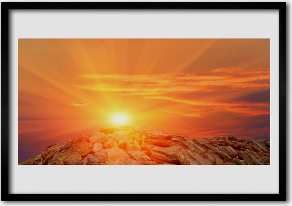 Bild 70x50 MDF-Rahmen Wandkunst Sun-Himmel Berglandschaft