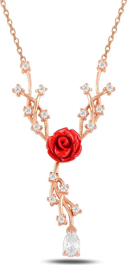 Bijou rose rouge argent 925 hypoallergénique avec zircone brillante