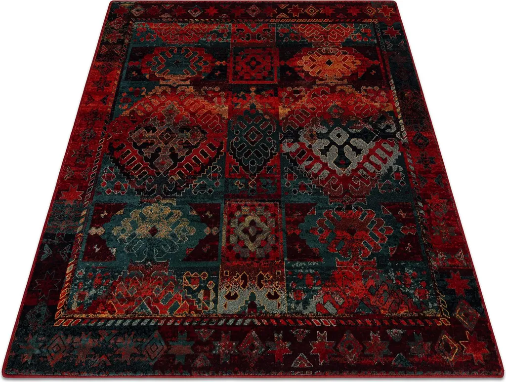 Tapis de salon carré en laine OMEGA AVAR motifs losanges 200x200 cm