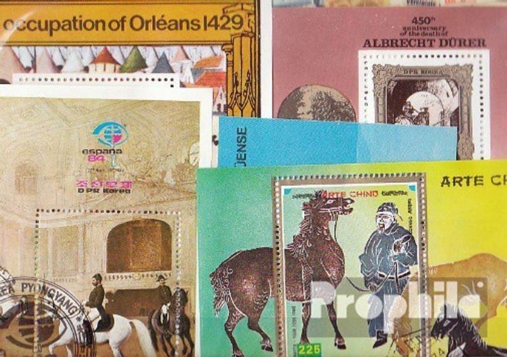 Briefmarken Motive 10 verschiedene Pferde und Reiten Blöcke