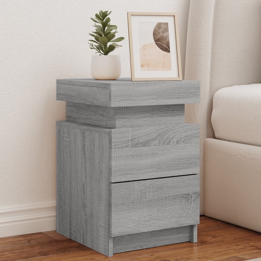 vidaXL Noční stolek s LED světly Grey Sonoma 35x39x55 cm Obrázek produktu 