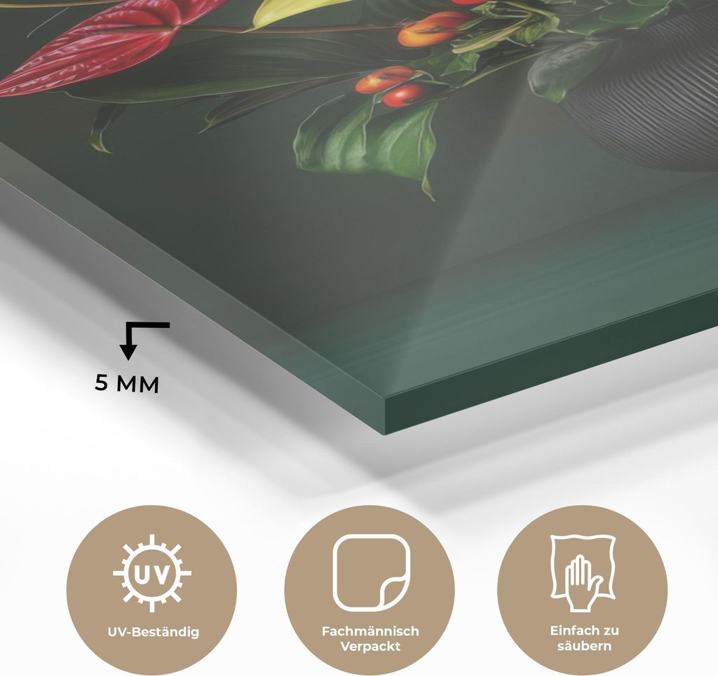 MuchoWow Glasbilder - Bilder auf Wandbild - Foto auf Glas Blumen - Vase - Schwarz 60x90 cm Wanddekoration aus Glas - Acrylglasbild - Acrylbilder - ...