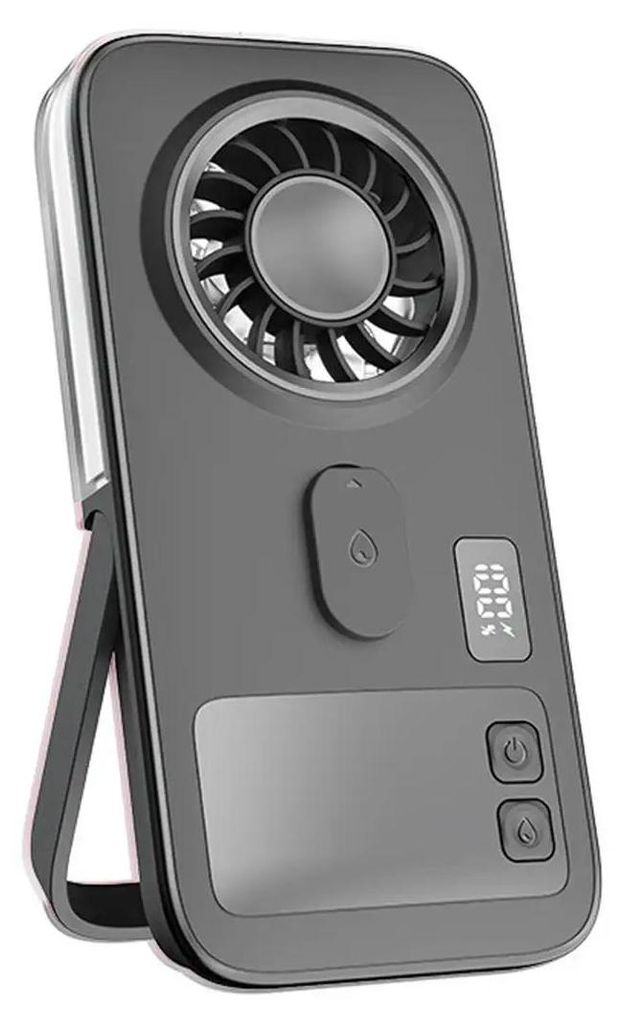 Tragbarer USB-Mini-Ventilator - Handventilator - 4 Geschwindigkeiten - Wiederaufladbar - Lithium-Akku - Leise Kühlung - Nebelfunktion - Schwarz