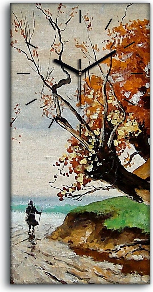 Wandkunst Leinwand Bild Uhr 30x60 Malerei Abstrakte Hütte Dorfbewohner Baum - schwarze Hände