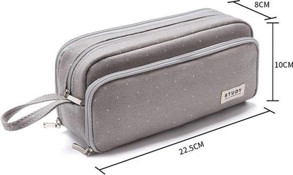 Trousse Griser à 3 compartiments grande capacité pour école et bureau