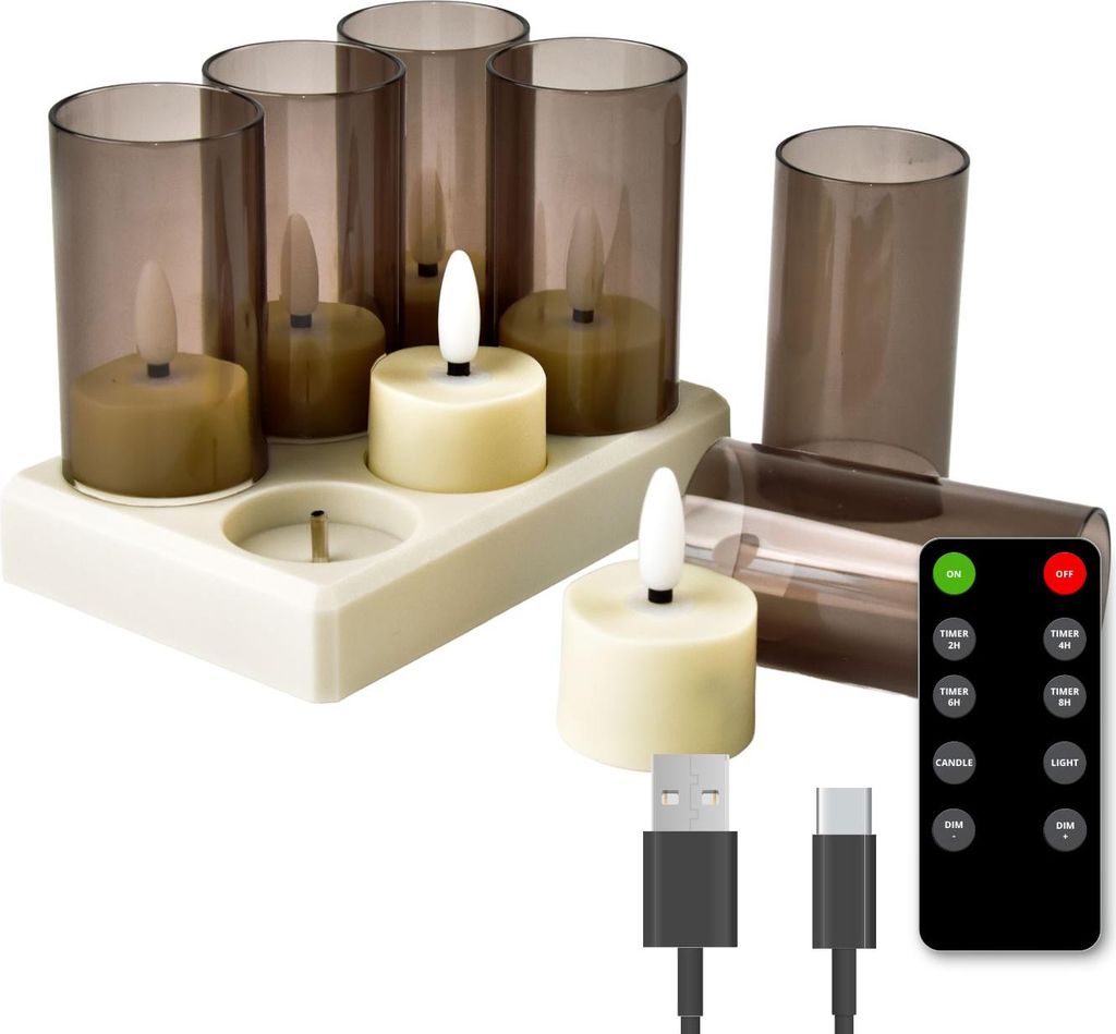 FlinQ wiederaufladbare LED-Teelichter – bewegliche Flamme – inkl. Fernbedienung – Nachbildungskerzen – 6er-Set