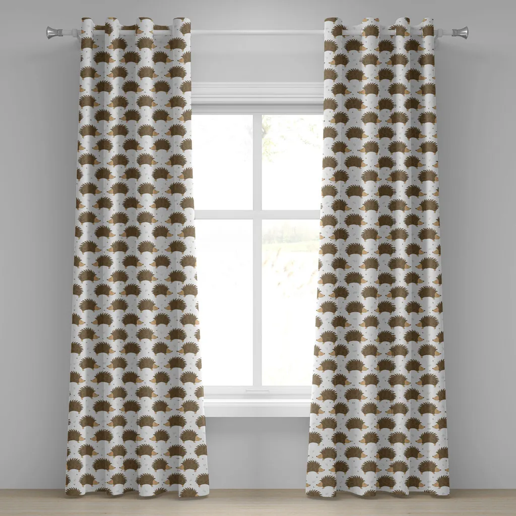 Rideau à œillets imprimé Hérisson en tissu caramel 280 x 175 cm