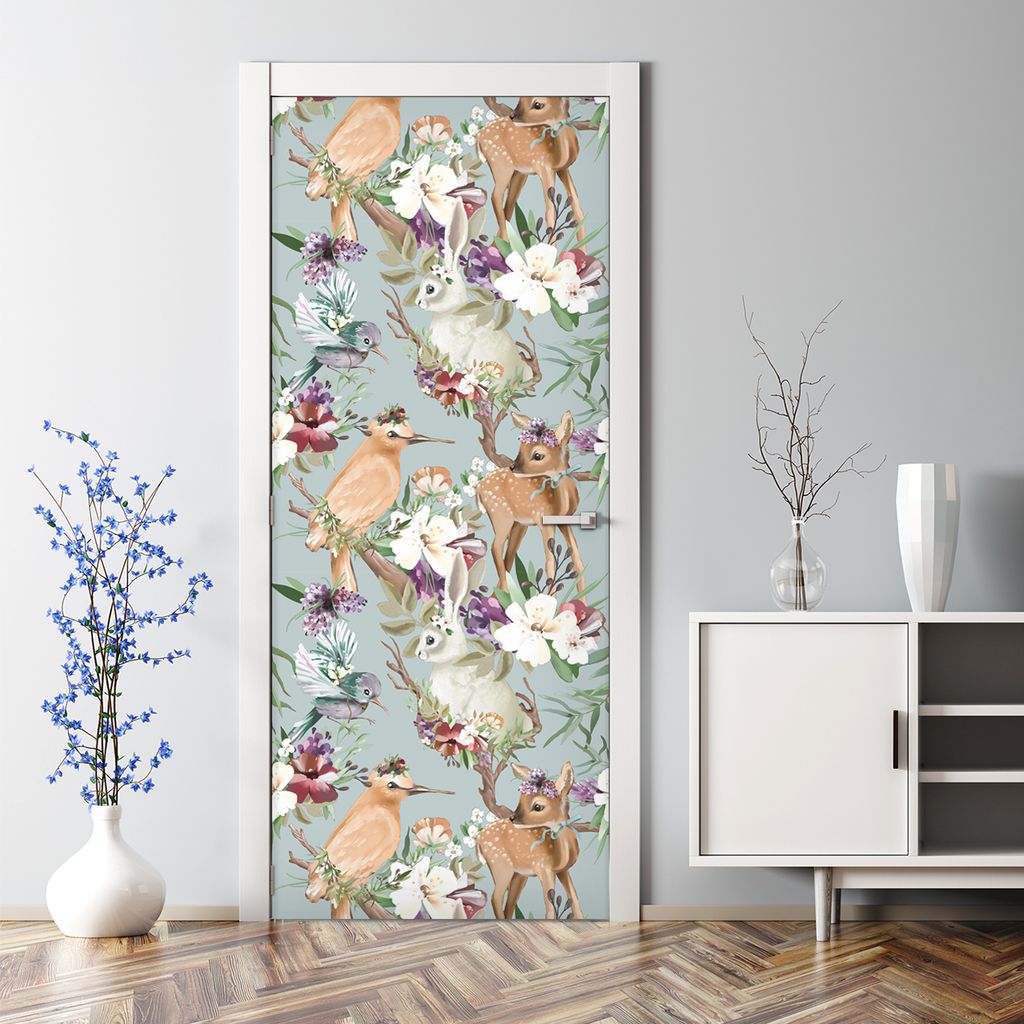 Dekorative Aufkleber selbstklebend Türaufkleber Türposter dekoration Schöne Waldtiere 77 x 200 cm