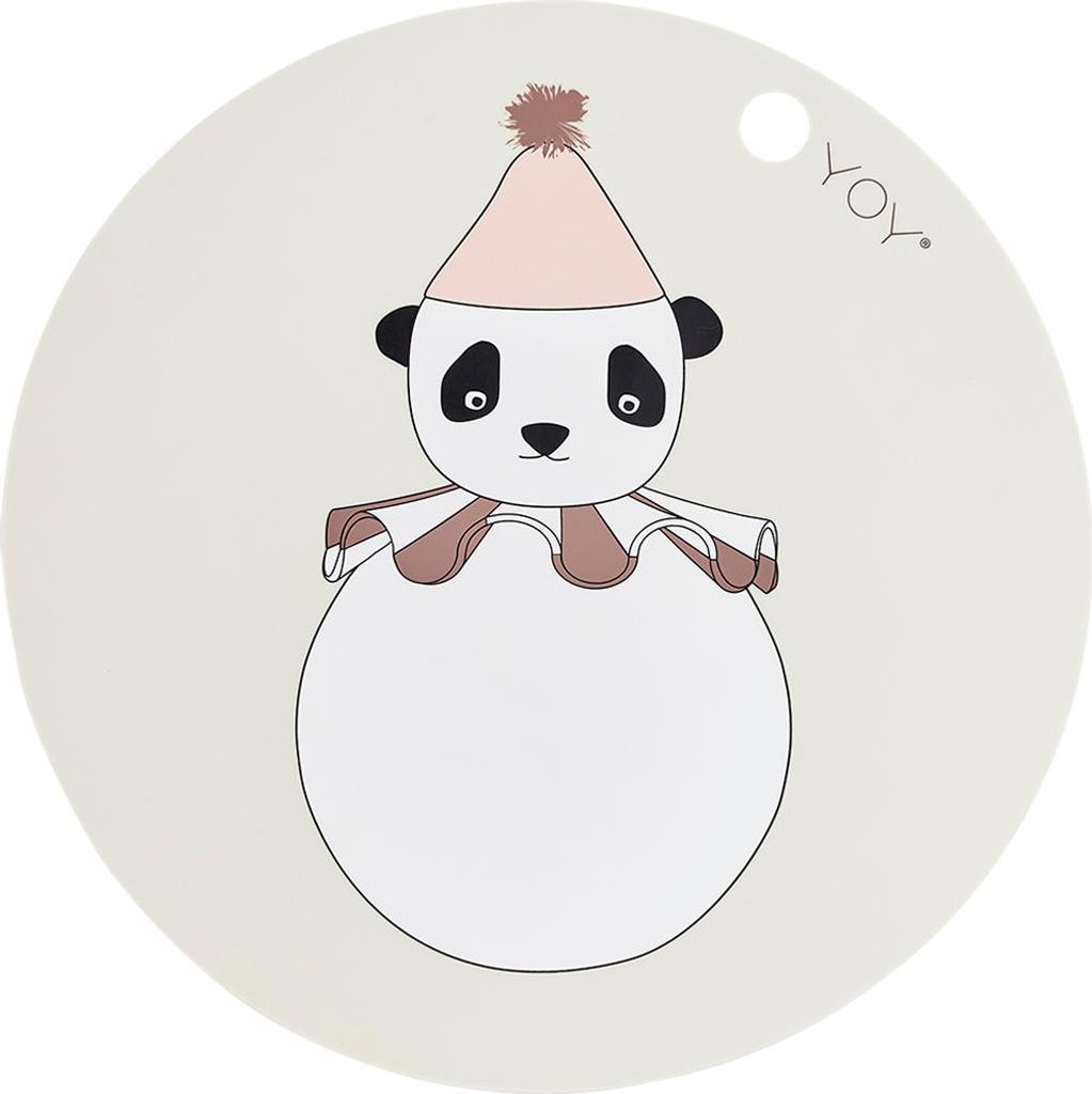 OYOY Silikon Tischset Panda Pompom M107495 Kinder Platzset Ø39 cm abwaschbar mit Panda Motiv Tischunterlage für Mahlzeiten