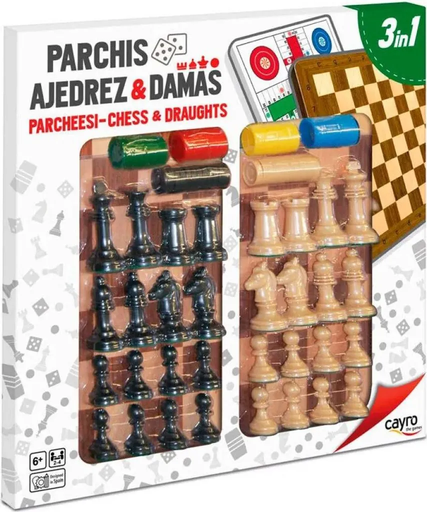 Plateau Parcheesi, échecs et dames Cayro : 3 jeux cultes sans encombre