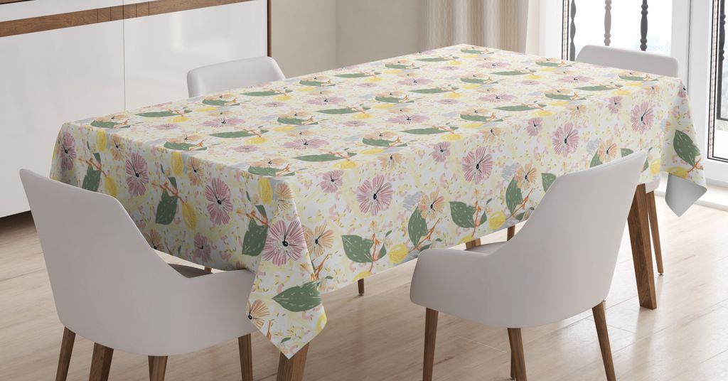 ABAKUHAUS Japanischer Garten Tischdecke, blühend Zitronen, Schmutzabweisend Pflegeleicht Waschbar Druck Mit Klaren Farben ohne Verblassen, 140 x 2...
