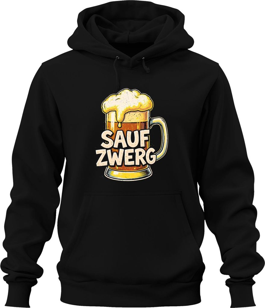 Saufzwerg Bierkrug Karneval Fasching Party Stammtisch Uni Hoodie Kapuzenpullover, Schwarz, L