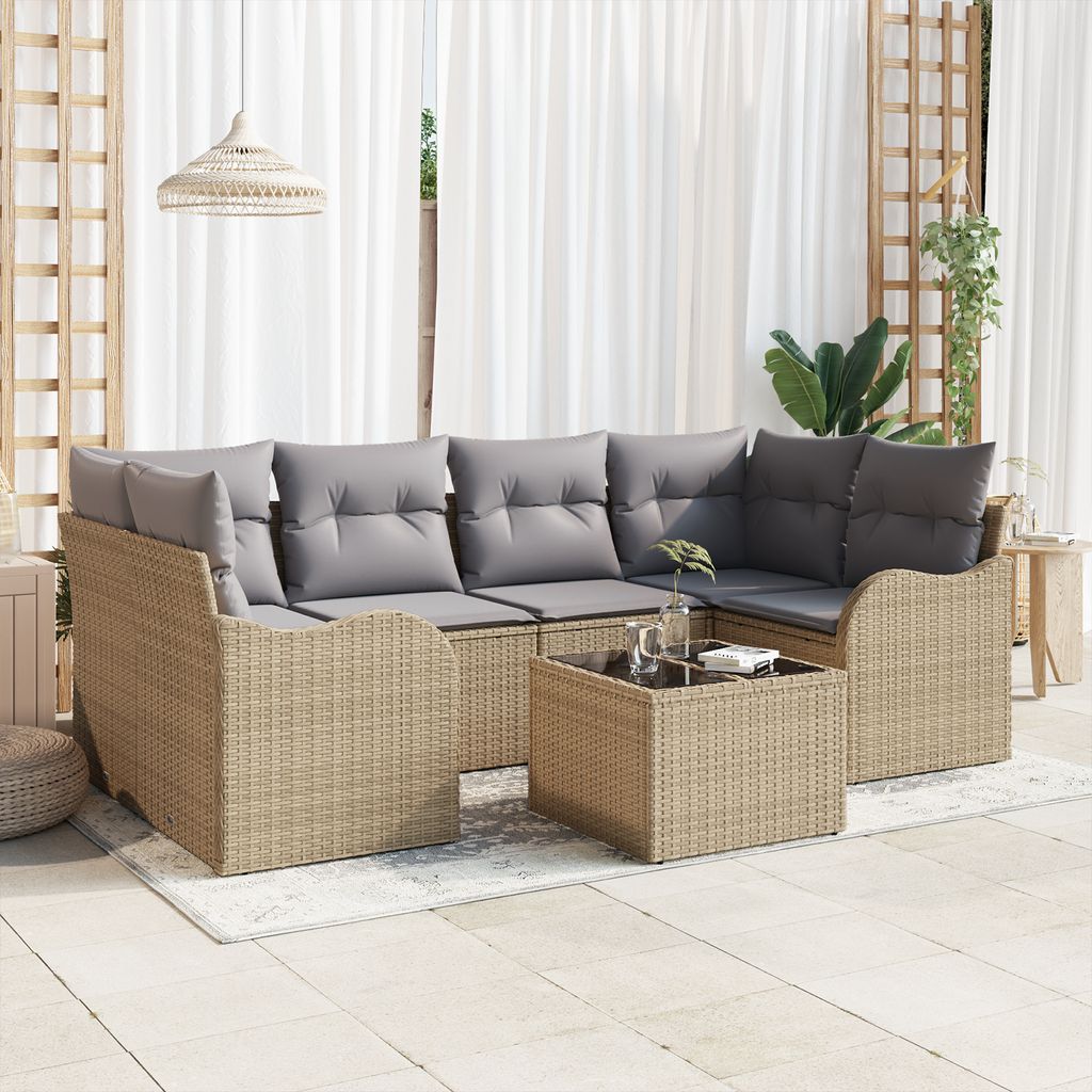 Desgin 7-teiliges Garten Sofa Set mit Kissen Beige Poly Rattan - Gartensofas 3354269