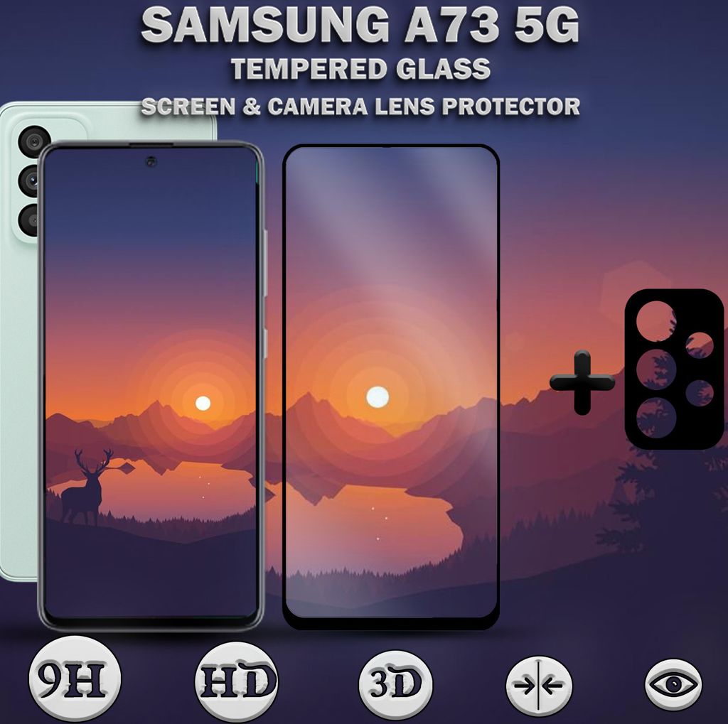 Samsung Galaxy A73 5G Displayschutzfolie und Objektivschutz aus 9H gehärtetem Glas