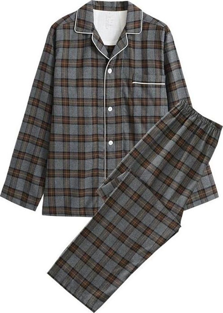 Herren-Pyjama-Sets, lässige Hauskleidung mit Karomuster, langärmeliges Oberteil, Hose mit Umlegekragen, Nachthemd-Anzug, Geschenkidee für Männer