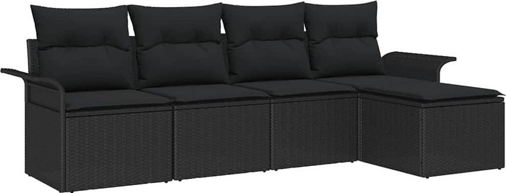 vidaXL Outdoor-Sofa mit Kissen 5 pcs Schwarz Poly-Rattan