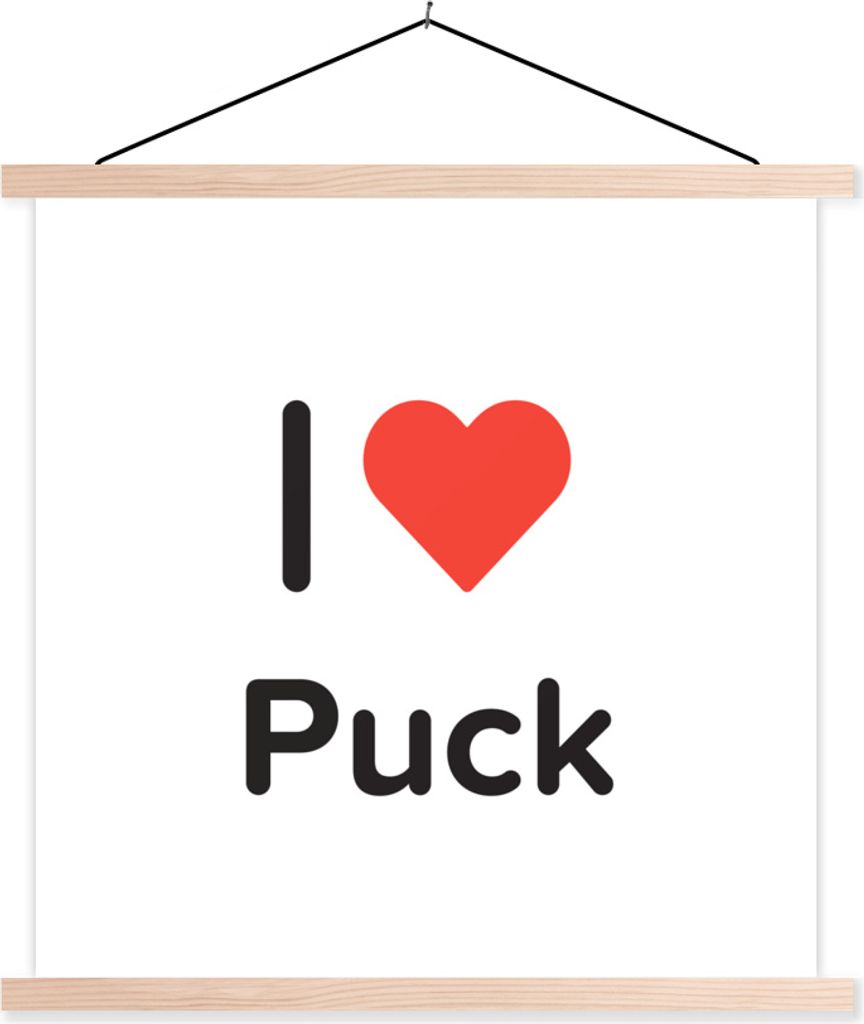MuchoWow Textilposter Ich liebe - Puck - Mädchen 120x120 cm mit holzfarbenen Rahmen - Textil-Poster