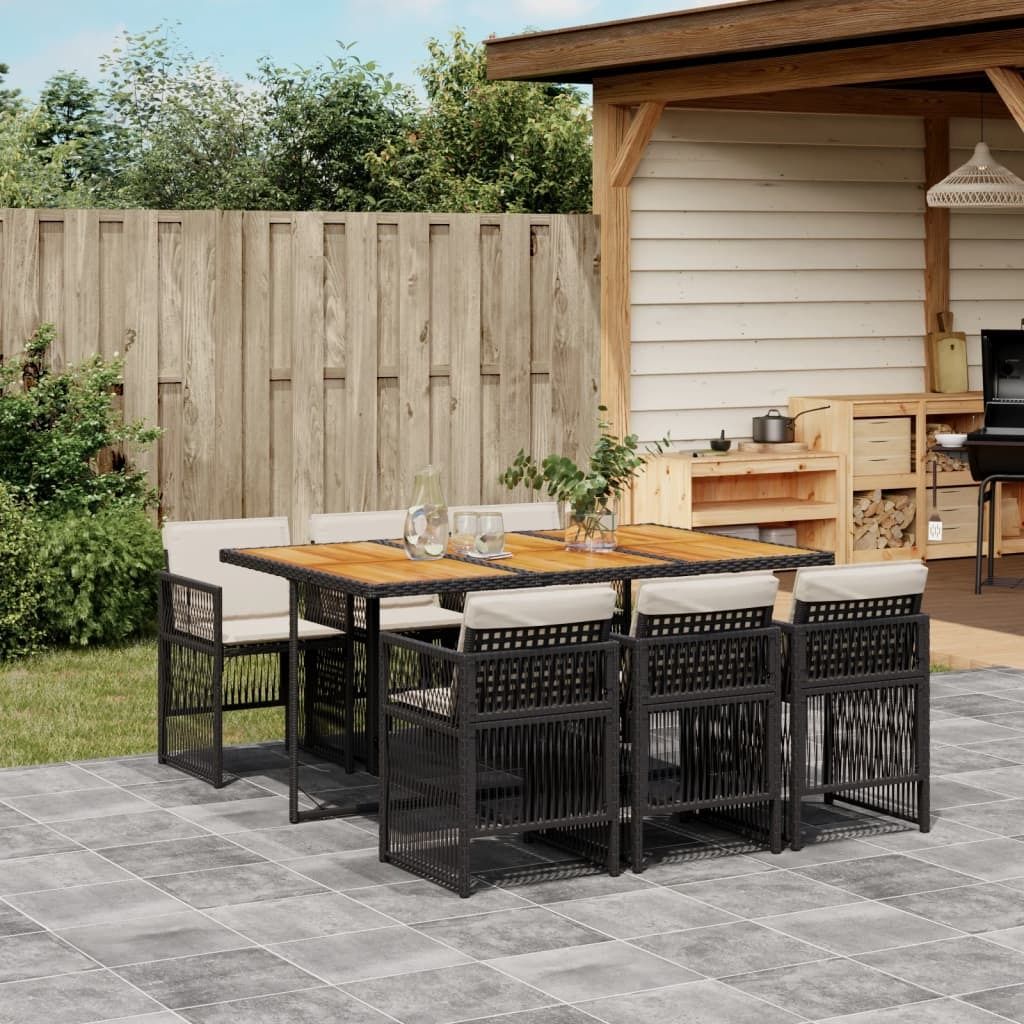 Möbel 7-tlg. Garten-Essgruppe mit Kissen Schwarz Poly Rattan - Gartenmöbelgarnituren 3210915