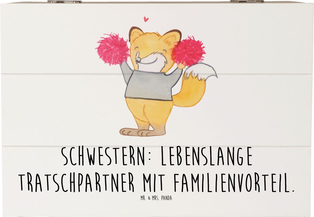 Mr. & Mrs. Panda Truhe Schwestern Tratschpartner 22 x 15 cm - Weiß - Geschenk, Geschwisterliebe, Schwester, Familie, handgemacht, Spaß, Tratsch, ...