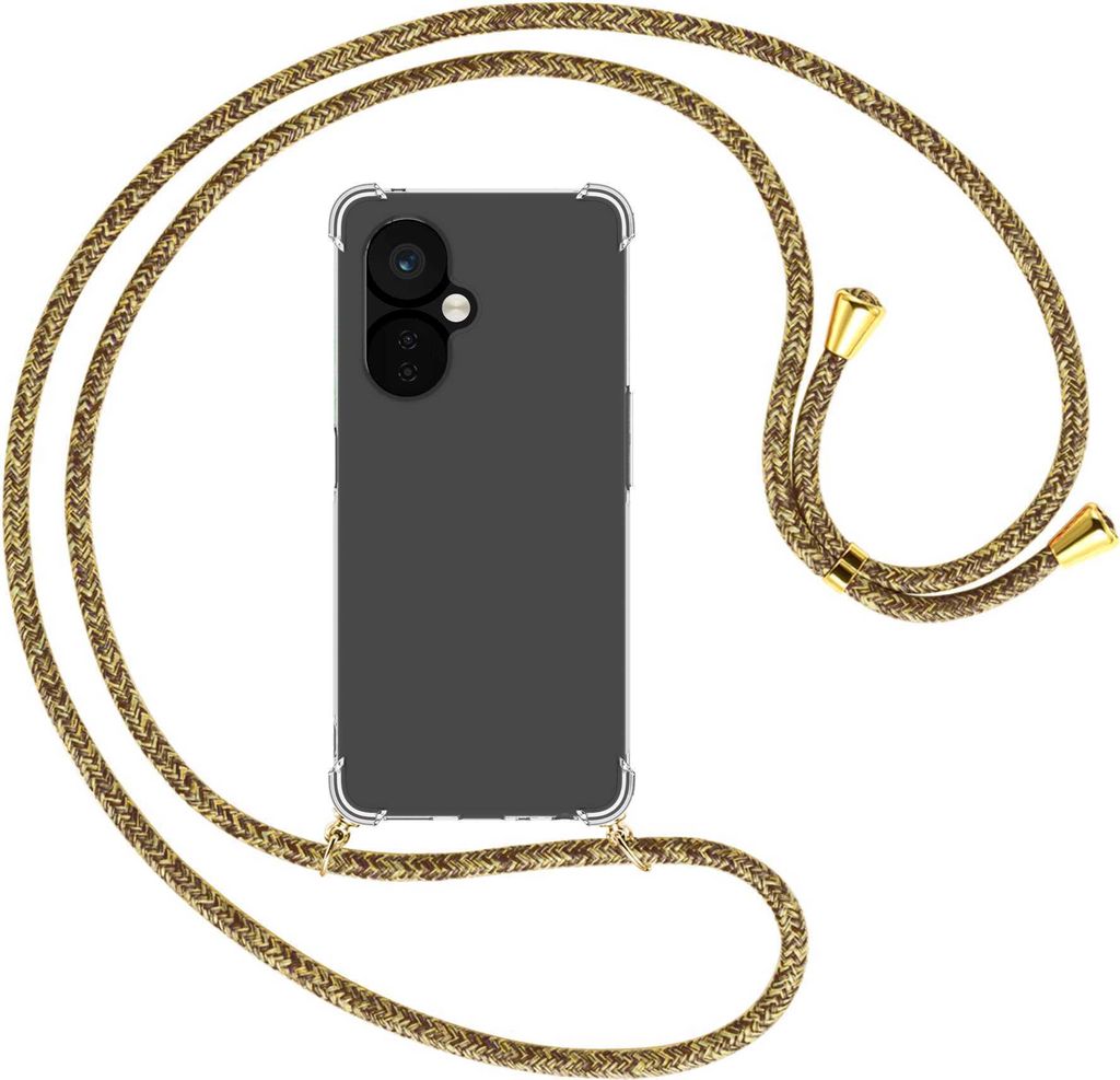 Handykette Backcover-Schutzhülle mit Band (Metall goldfarben) für OnePlus Nord CE 3 5G (6.7'') - braun+beige