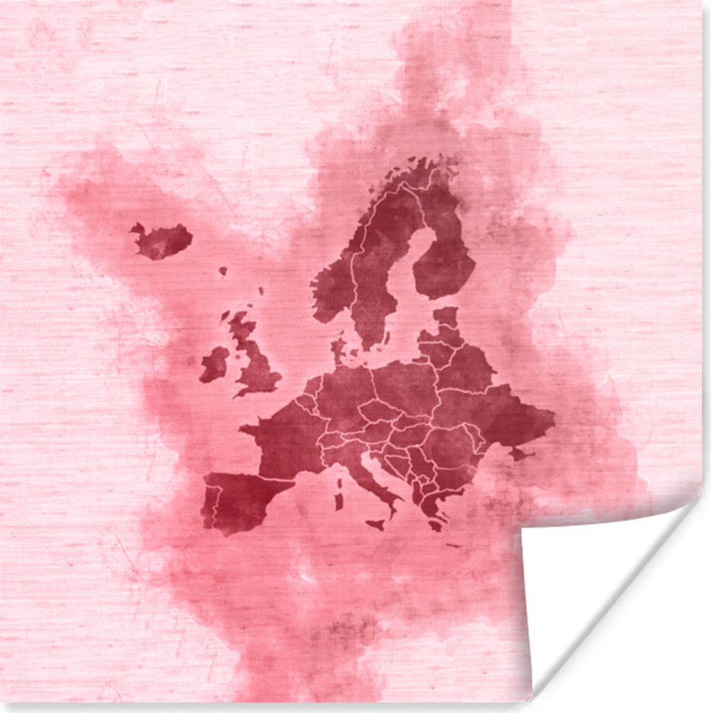 MuchoWow Poster Europa-Karte - Aquarell - Rosa 50x50 cm - Wohnzimmerdekoration