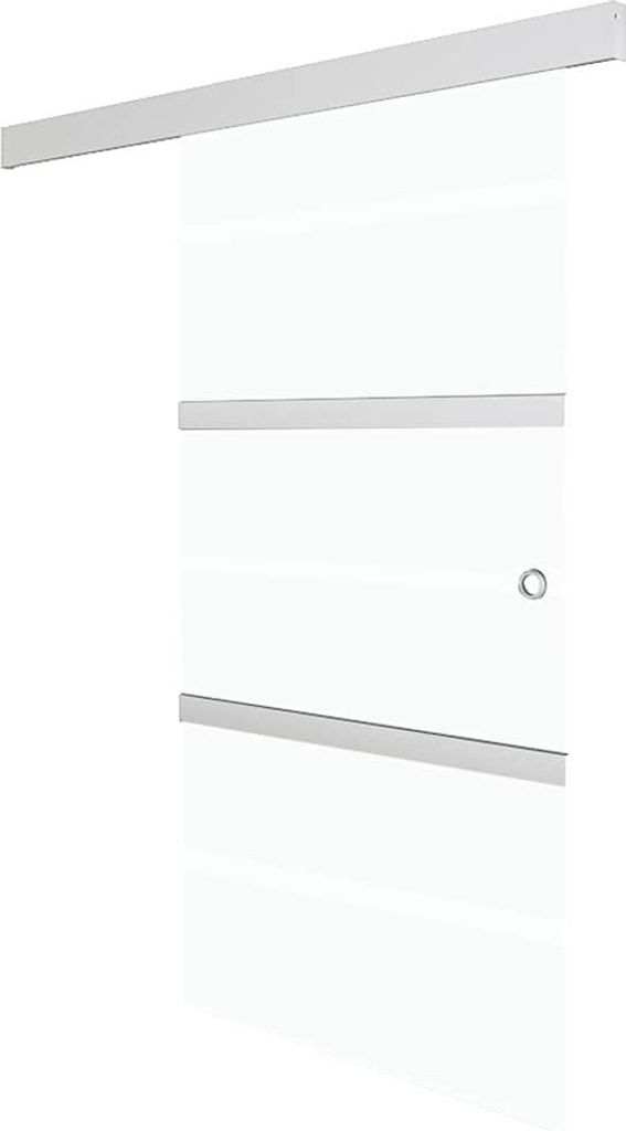 A sliding glass door with aluminum accents, shown from a slightly angled perspective against a white background.