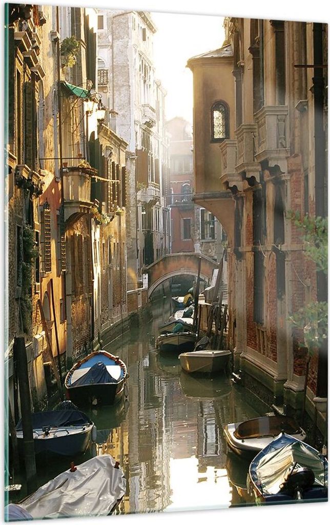Bilder auf glas - Einteilig - Venedig Brücke Wasser Haus - 50x70cm - Glasbilder - Wandbilder - Bilder - zum Aufhängen bereit - Wanddekoration aus...