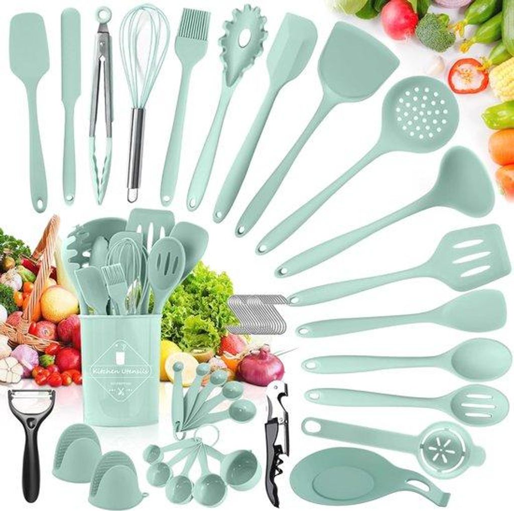 Silikon Kochgeschirr-Set, hitzebeständig, antihaftbeschichtet, mit Utensilhalter