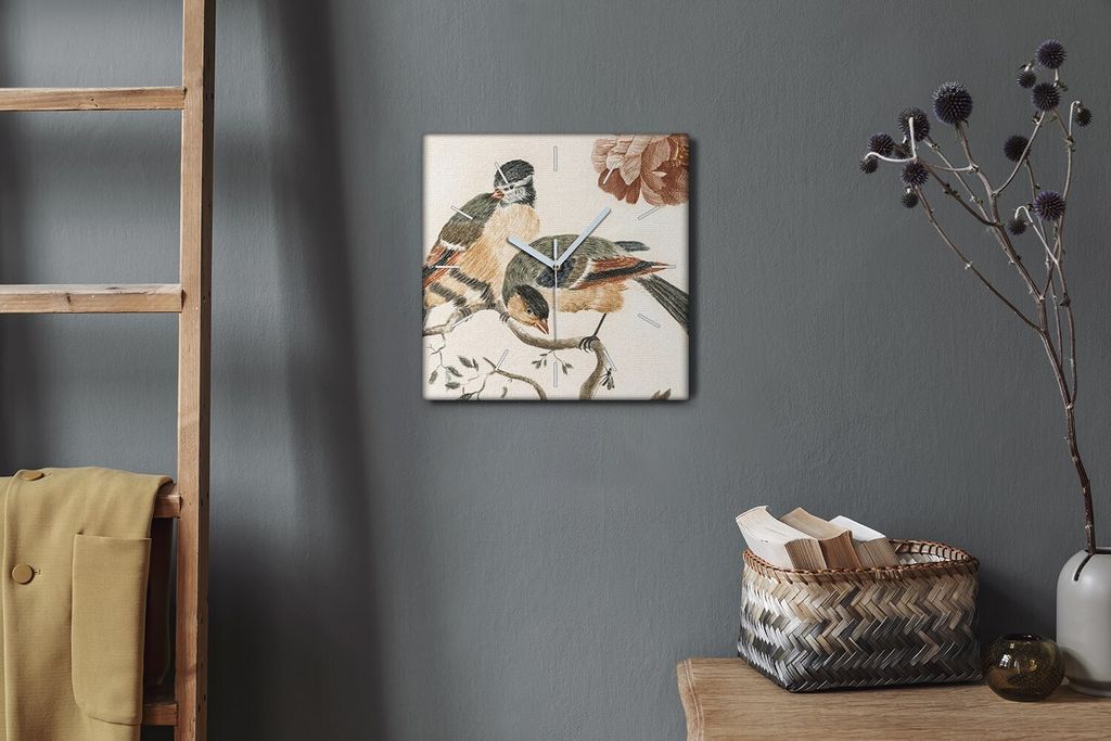 Coloray Hodiny Unikátní 30x30 cm Tiché hodiny Pro obývací pokoj a kuchyň Nástěnné hodiny Plátno Bílé ručičky hodin - Zvířata ptáci...