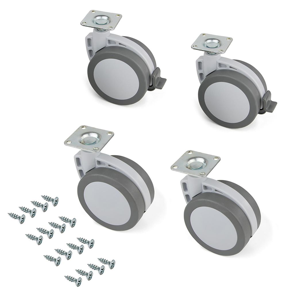 Emuca Lot von 4 Rollen Mak mit Montageplatte, Durchmesser 80mm, Stahl und Kunststoff, grau
