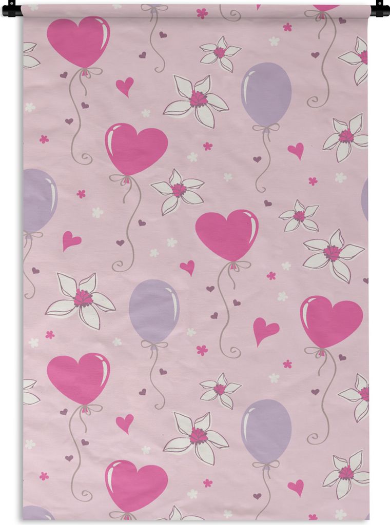 MuchoWow Wandteppich Wandbehang Ballon - Muster - Rosa 60x90 cm Tapisserie Dekoration Wandtuch - Foto-Teppich - Abwaschbar