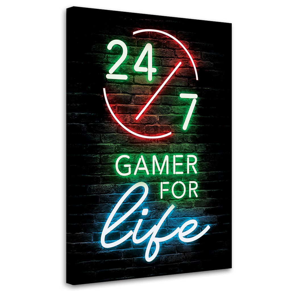 Leinwandbild Aufschrift Gamer for Life 60x90 Feeby Bunt bild für die wand bereit zum aufhängen