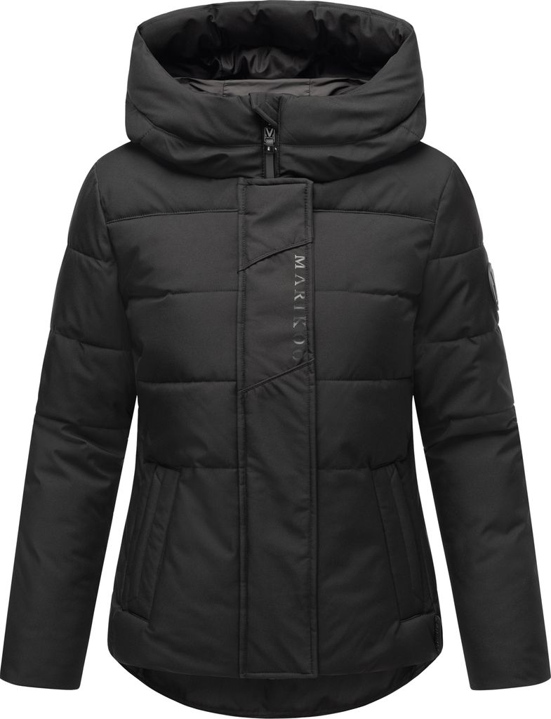 Marikoo Damen Winterjacke Kurz Outdoor Jacke Recycelt Vegan Teddyfell gefüttert Steppjacke mit hohem Kragen Elira Schwarz Gr: 38 - M