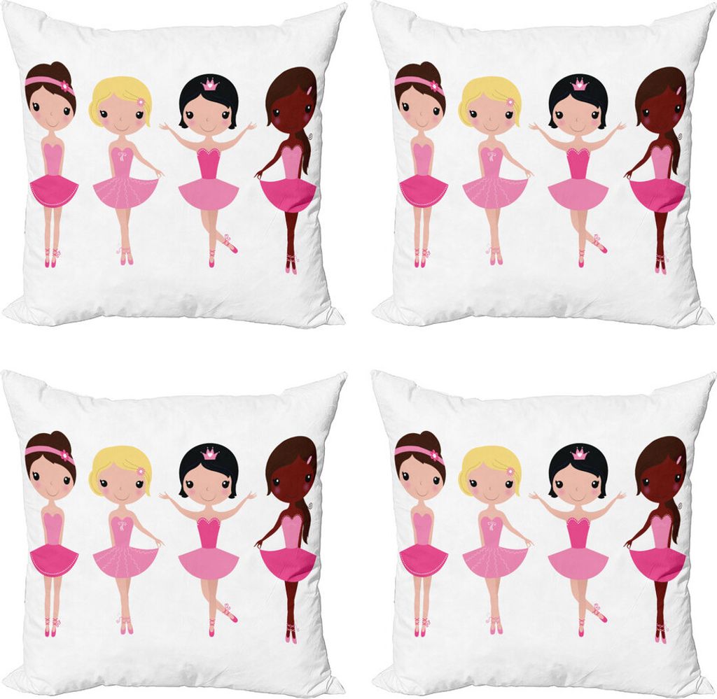 ABAKUHAUS Ballett Kissenbezug Set (4 Stück), Kleinkind Mädchen in Kostüme, Moderner Doppelseitiger Digitaldruck, 40 cm x 40 cm, Mehrfarbig
