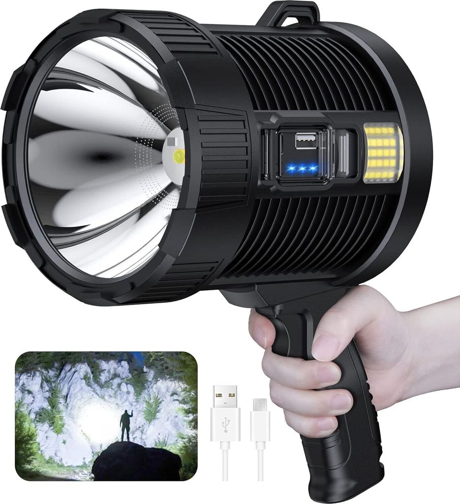 Extrem Helle Taschenlampe, 1 Stück, Aufladbare Handscheinwerfer mit Solar- und USB-Ladeoption, für Outdoor und Notfälle