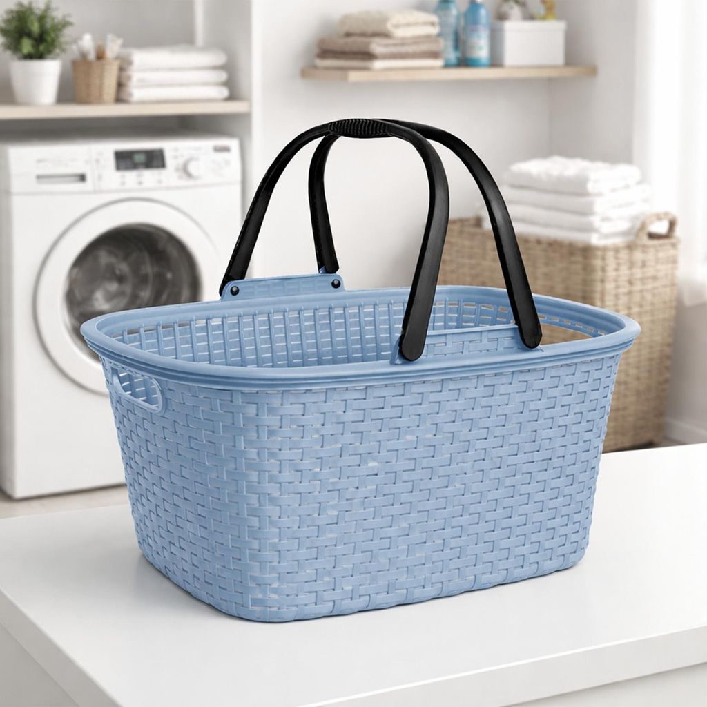 32 Liter Rattan Henkel Wäsche Korb Einkaufskorb Bügel Plastik Griffen Kunststoff