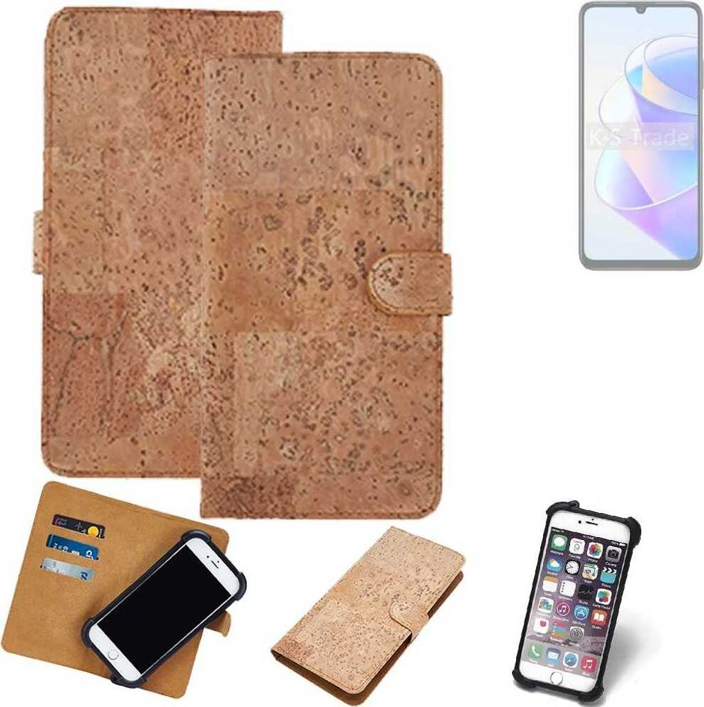 K-S-Trade Hülle kompatibel mit Honor X7a Plus Kork Handyhülle Cover Schutzhülle TPU Case Bumper in Hellbraun, (1x)
