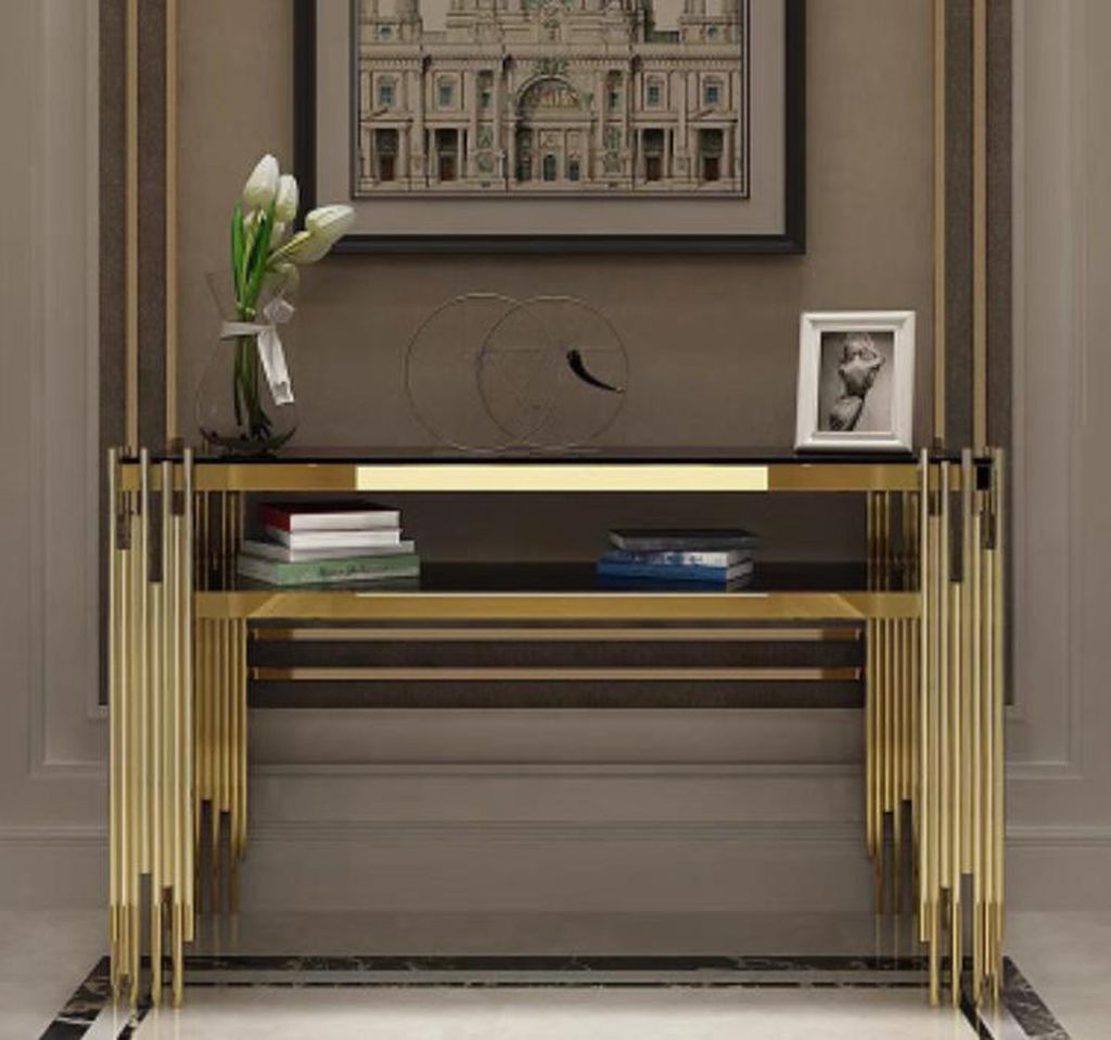 Konsolentisch Marmor Wohnzimmer Schlafzimmer Schminktisch Edelstahl Gold Neu