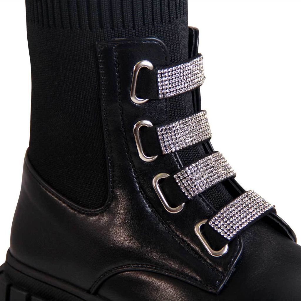 Plateau Stiefeletten Schwarze Stiefel Mit Strass Topschuhe24 2545