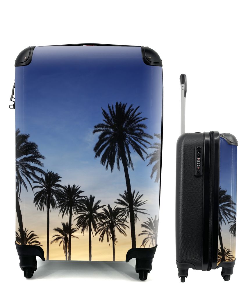 MuchoWow Koffer Handgepäck Trolley Rollkoffer Kleine Reisekoffer mit 4 Rollen - Palme - Natur - Strand - Sonne - Nacht - Cabin Size < 55x40x23 c...