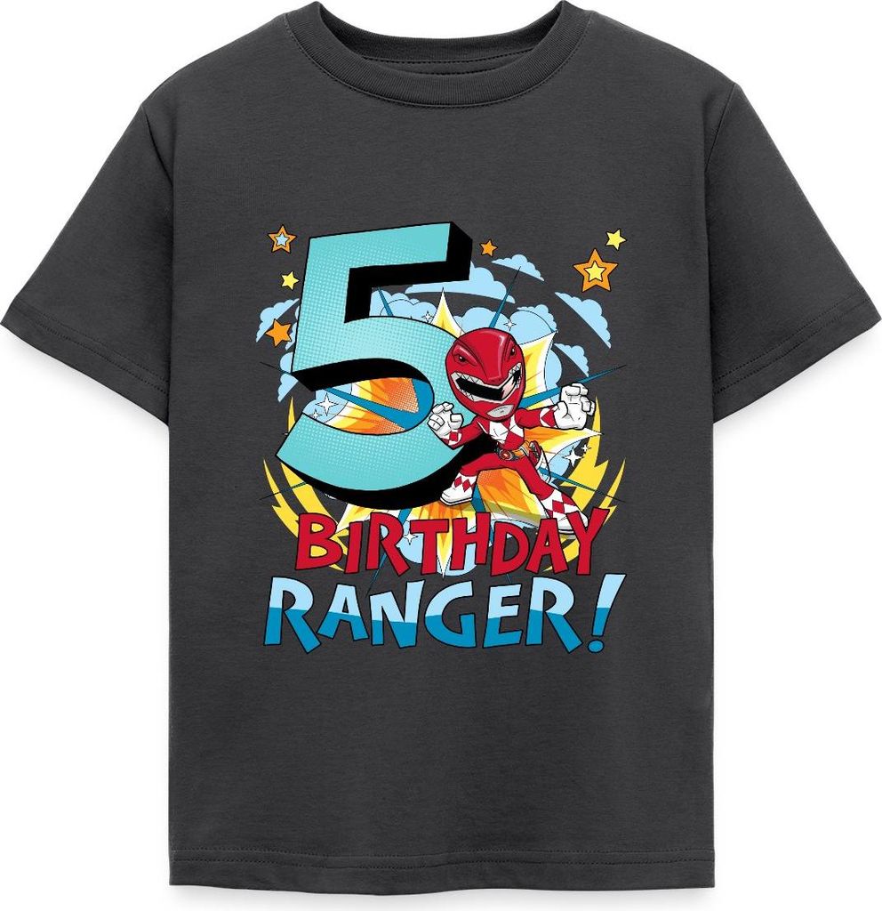 Spreadshirt Power Rangers Geburtstag 5. Jahre Kinder T-Shirt, 122/128 (7-8 Jahre), Dunkelgrau