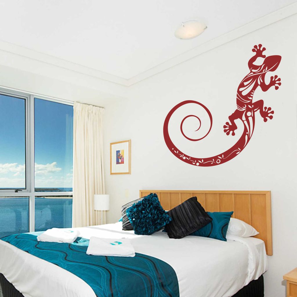 Wandtattoo - Wandaufkleber - Wandtattoo "Gekko Tribal" - 70cm x 38cm dunkelrot - Dekoration Küche Wohnzimmer Wand