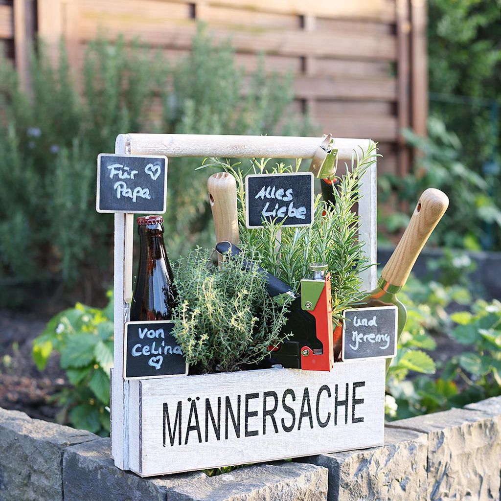 Holzkiste Männersache Deko Pflanzkasten mit Griff Geschenkidee