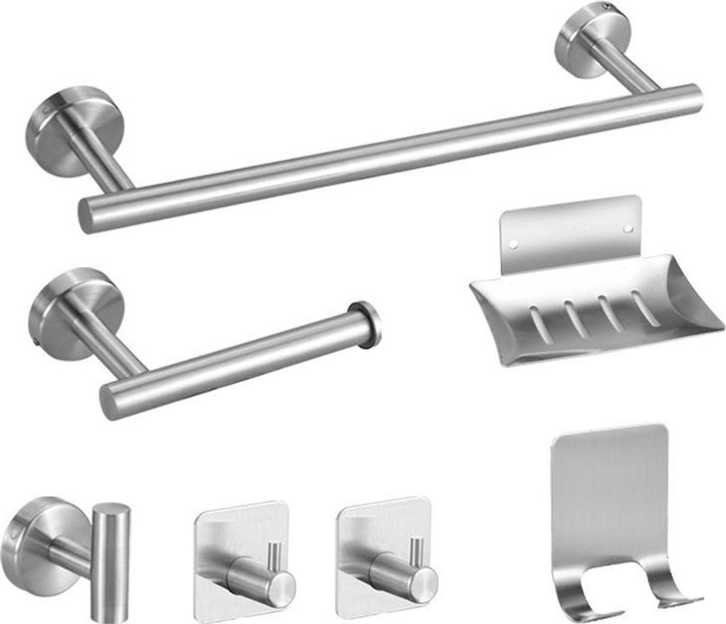 INF Edelstahl Bad Accessoires Set 7-teilig - Handtuchhalter für Badezimmer Silber