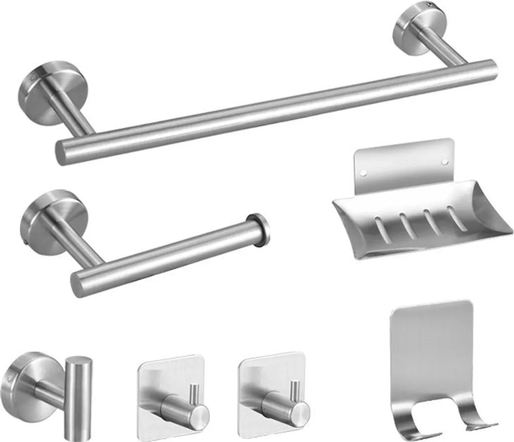 Set Accessori Bagno 7 Pezzi Acciaio Inox Argento - Arredo Completo