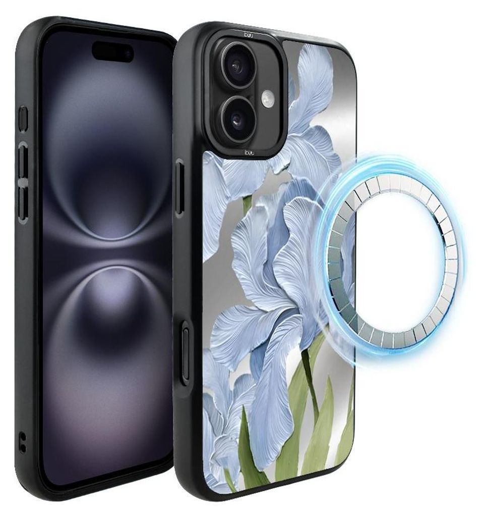 Schutzhülle für das iPhone 16, MagSafe-kompatibel, mattschwarze Seiten, Blaue Iris