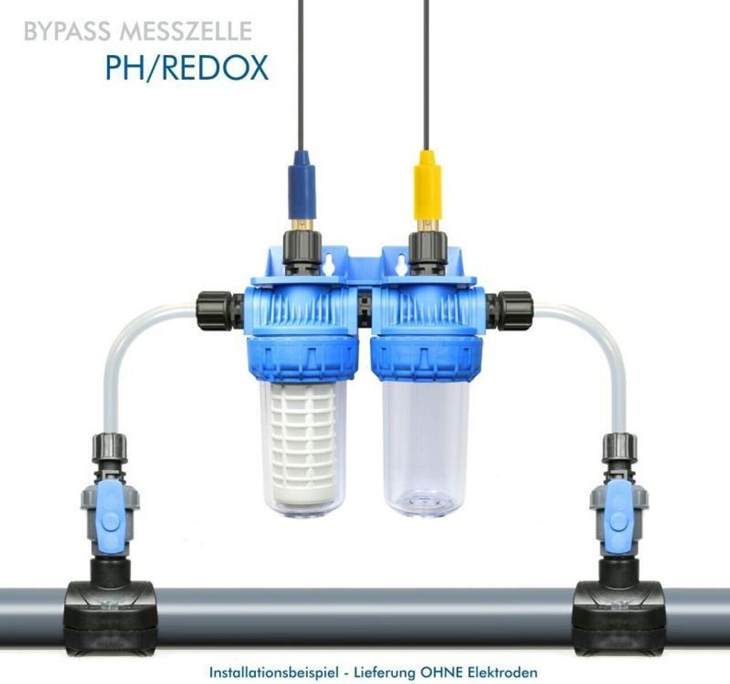 GT Komplettset Bypass-Messzelle (Durchflussarmatur) für zwei 12mm Mess-Elektroden / Einstabmessketten mit Halter & 50mm Anbohrschellen